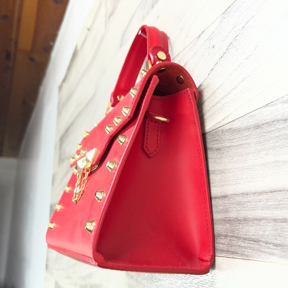 Persaman Crossbody Handbag Women's Red Stud Details Adjustable Straps Italy - Picture 6 of 15